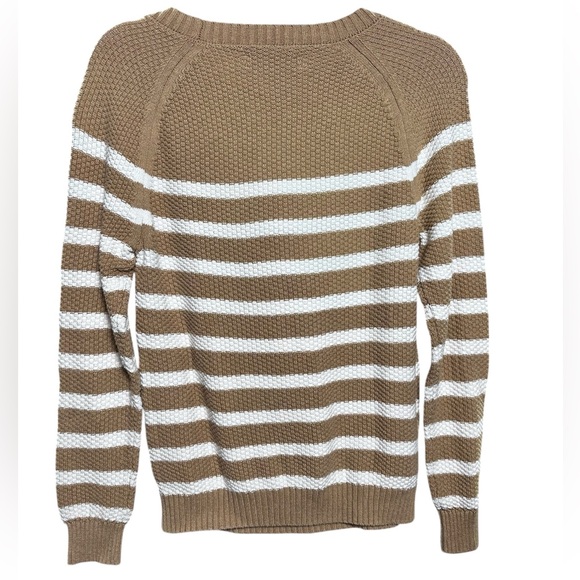 LOFT Tan & White Striped Cotton Sweater Women’s Size M | Neutral Everyday - Picture 3 of 6